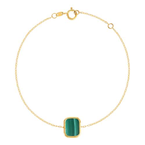 Bracelet or 750 jaune, malachite rectangulaire 18.5 cm