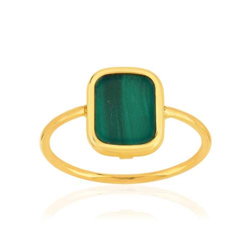 Bague or 750 jaune malachite rectangulaire