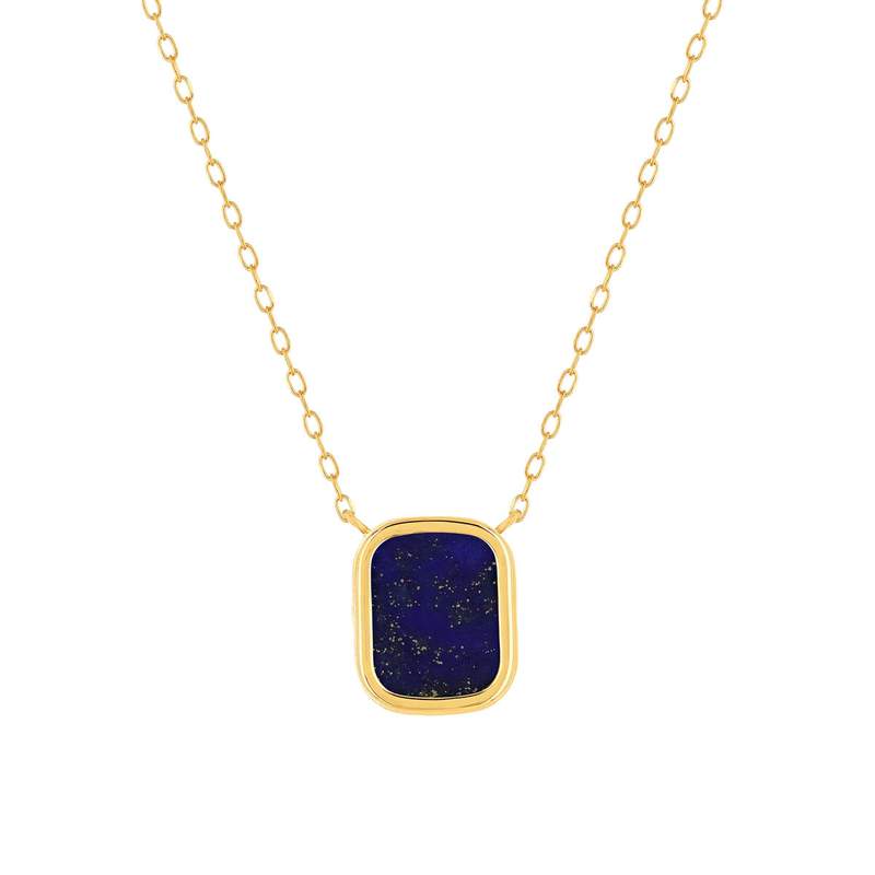 Collier or 750 jaune lapis lazuli rectangulaire 45 cm - vue 1