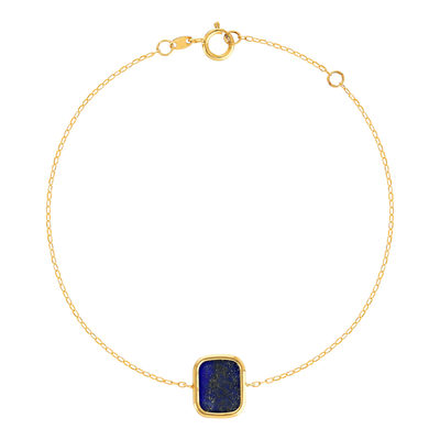 Bracelet or 750 jaune lapis lazuli rectangulaire 18.5 cm.
