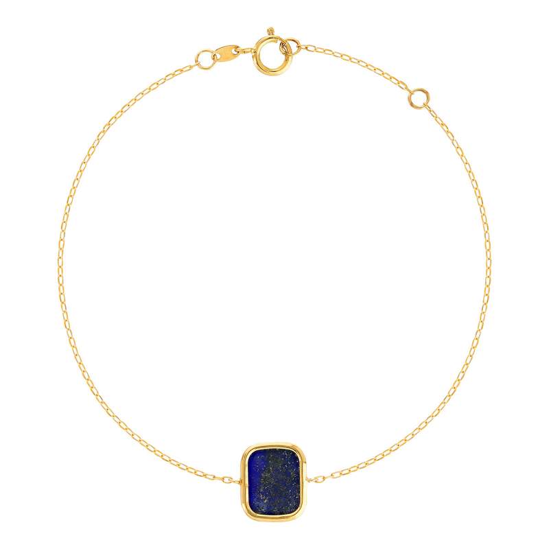Bracelet or 750 jaune lapis lazuli rectangulaire 18.5 cm. - vue 1