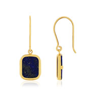 Boucles d'oreilles pendants or 750 jaune, lapis lazulis rectangulaire.