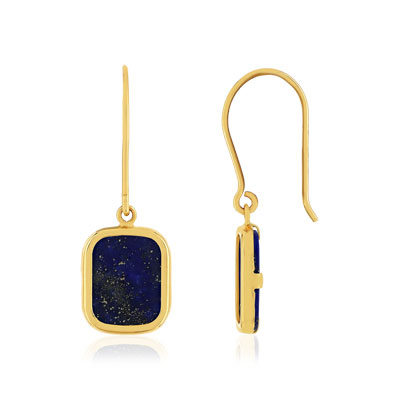 Boucles d'oreilles pendants or 750 jaune, lapis lazulis rectangulaire. - vue 1