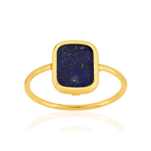 Bague or 750 jaune lapis lazuli rectangulaire.