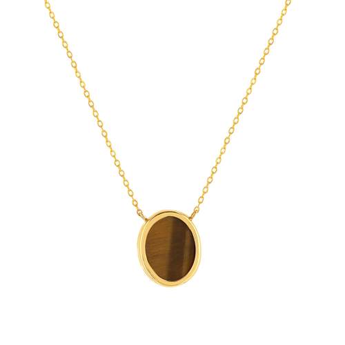 Gold necklace 750 yellow tiger eye oval 45 cm