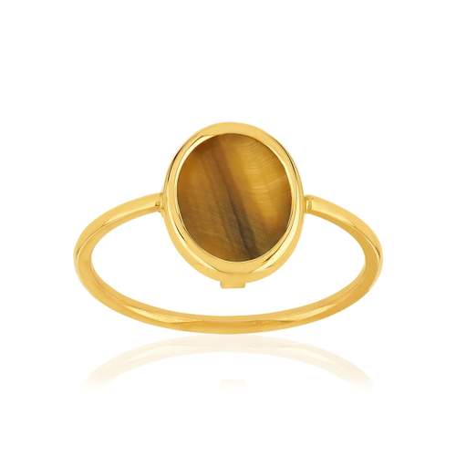 Bague or 750 jaune oeil de tigre ovale