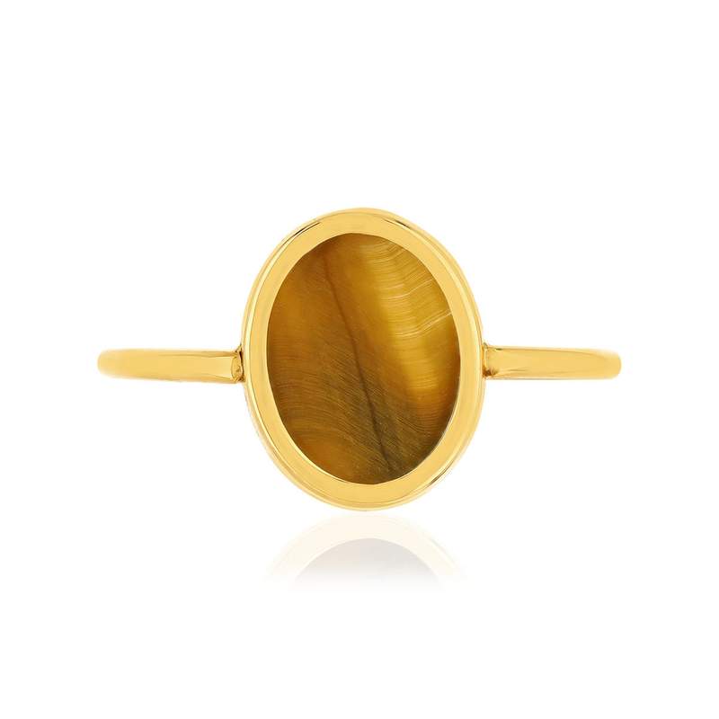 Bague or 750 jaune oeil de tigre ovale - vue 3