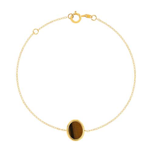 Gold bracelet 750 yellow tiger eye oval 18.5 cm