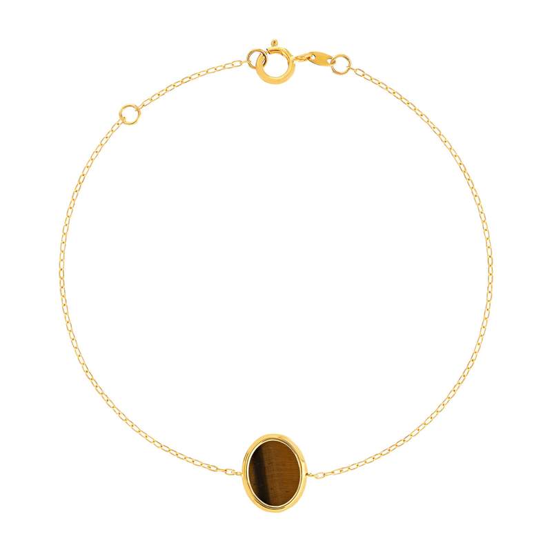 Bracelet or 750 jaune oeil de tigre ovale 18.5 cm - vue 1
