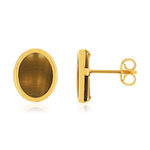 Boucles d'oreilles or 750 jaune oeil de tigre ovale - vue 1