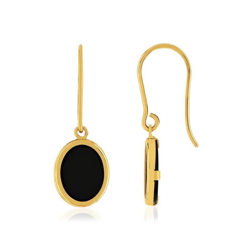 Boucles d'oreilles pendants or 750 jaune onyx ovale. - vue 1