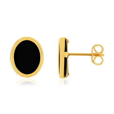 Boucles d'oreilles or 750 jaune onyx ovale - vue 1
