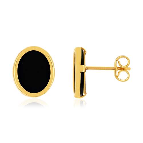 Boucles d'oreilles or 750 jaune onyx ovale
