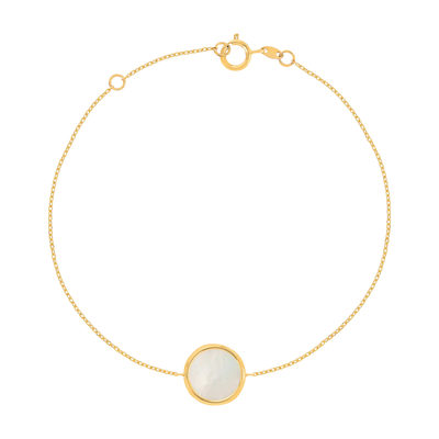 Bracelet or 750 jaune nacre blanche ronde 18.5 cm