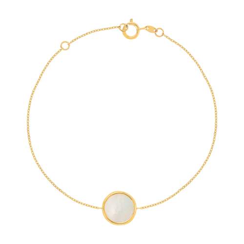 Bracelet or 750 jaune nacre blanche ronde 18.5 cm