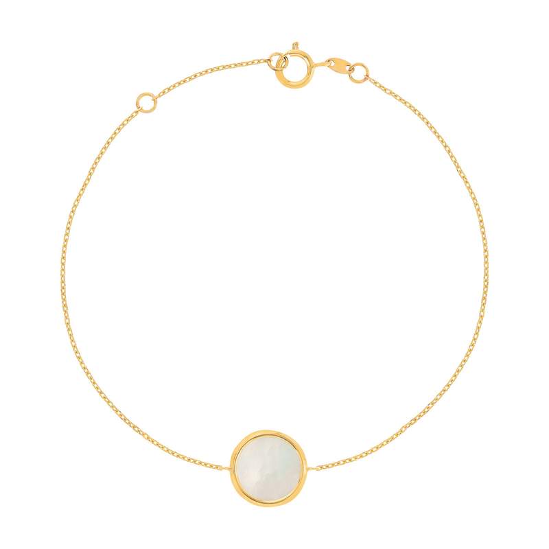 Bracelet or 750 jaune nacre blanche ronde 18.5 cm - vue 1