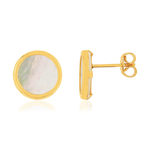 Boucles d'oreilles or 750 jaune nacres blanches rondes. - vue 1