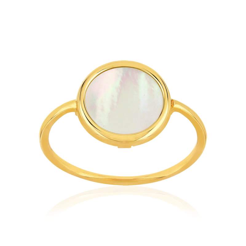 Bague or 750 jaune nacre blanche ronde. - vue 1