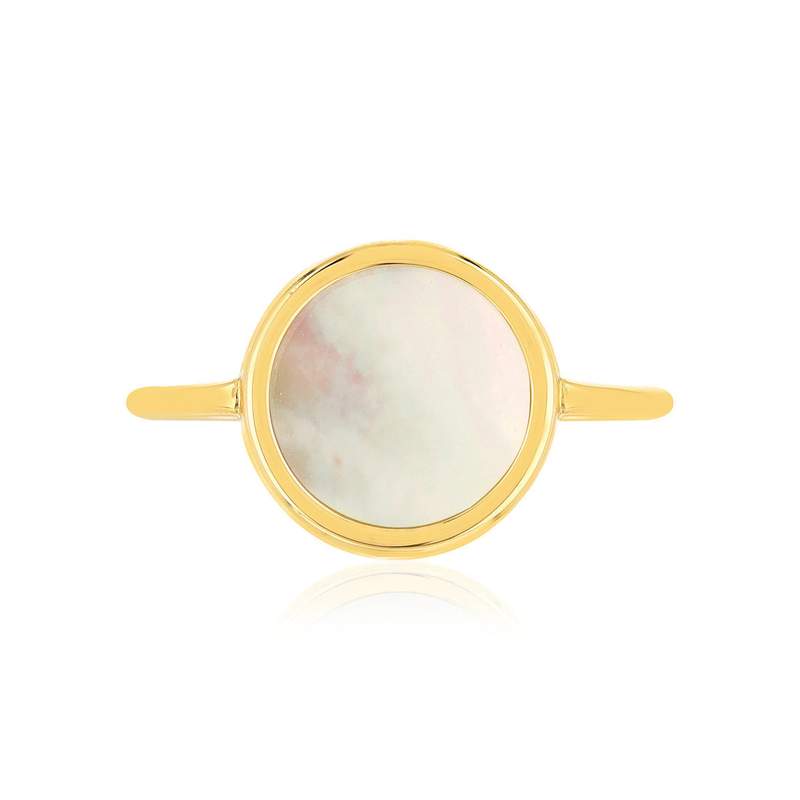 Bague or 750 jaune nacre blanche ronde. - vue 3