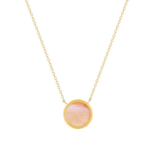 Collier or 750 jaune nacre rose ronde 45 cm
