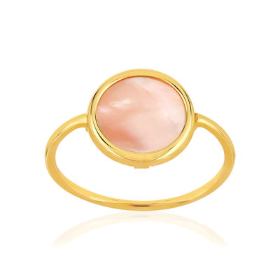 Bague or 750 jaune nacre rose ronde.