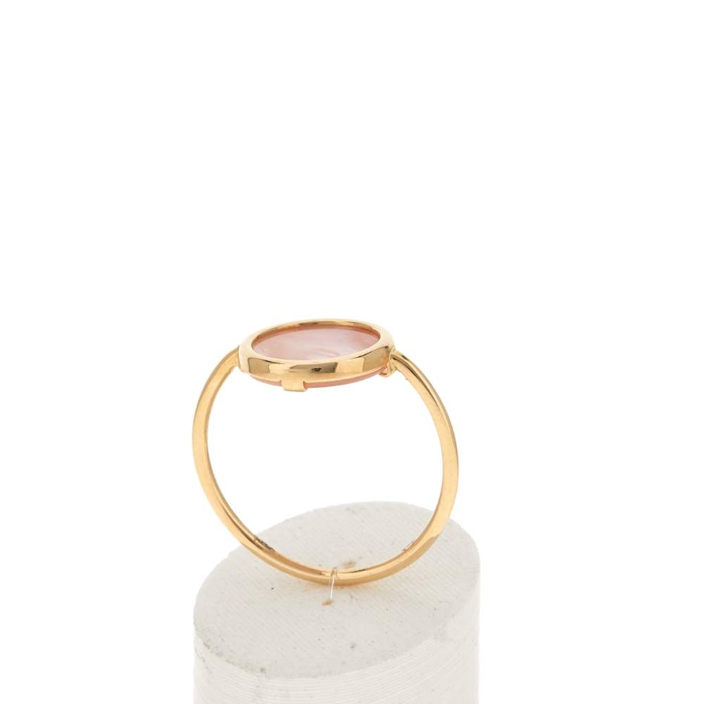 Bague or 750 jaune nacre rose ronde. - vue 2