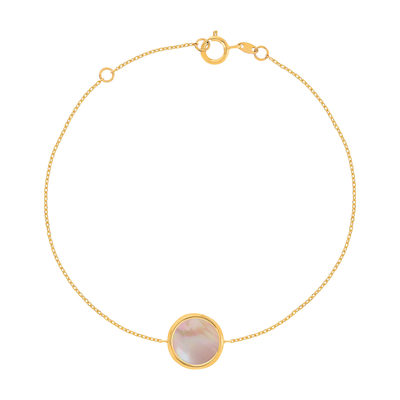 Bracelet or 750 jaune nacre rose ronde 18.5 cm - vue 1