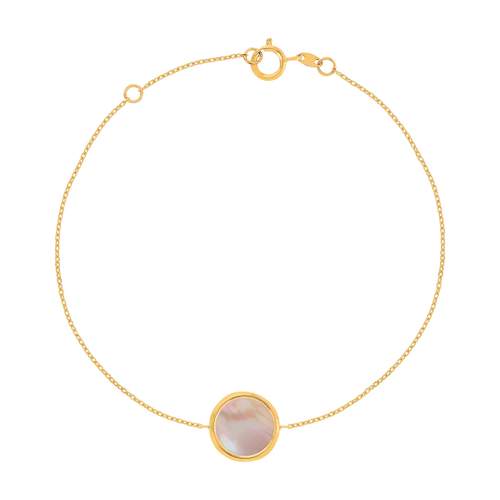 Bracelet or 750 jaune nacre rose ronde 18.5 cm