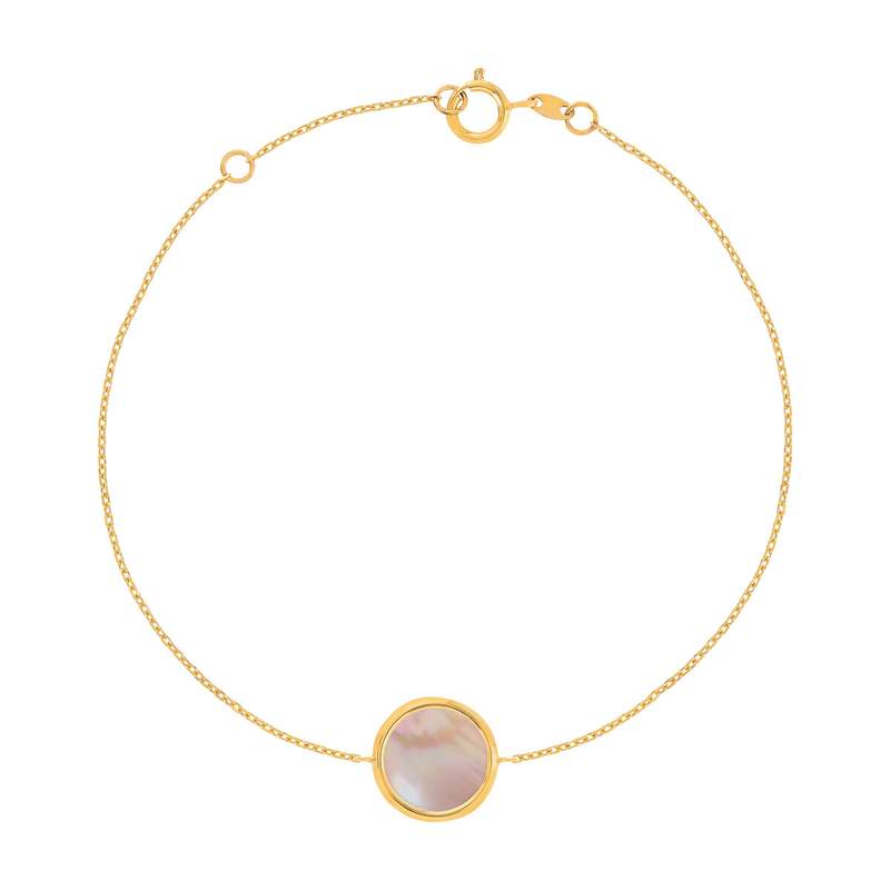 Bracelet or 750 jaune nacre rose ronde 18.5 cm - vue 1