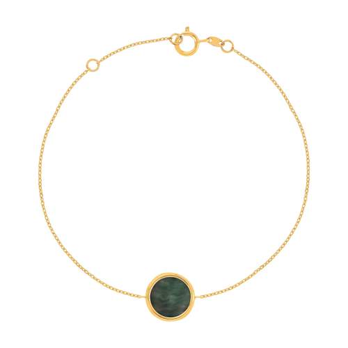 Bracelet or 750 jaune nacre grise ronde 18.5 cm