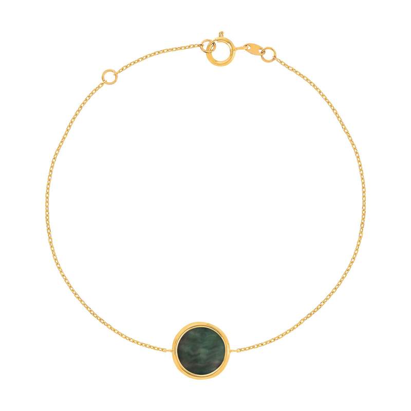 Bracelet or 750 jaune nacre grise ronde 18.5 cm - vue 1