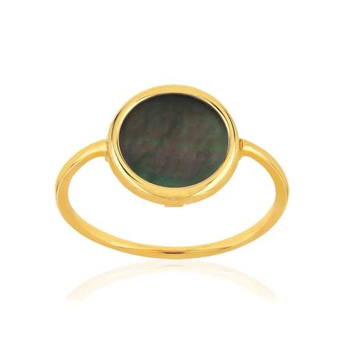Gold 750 yellow round mother-of-pearl ring.