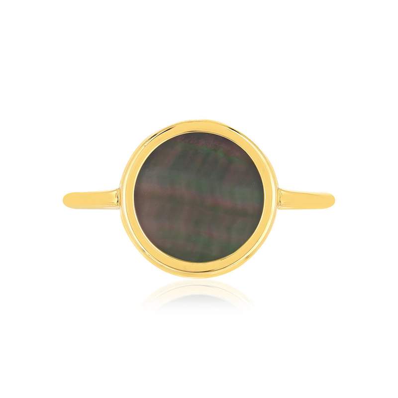 Bague or 750 jaune nacre grise ronde. - vue 3
