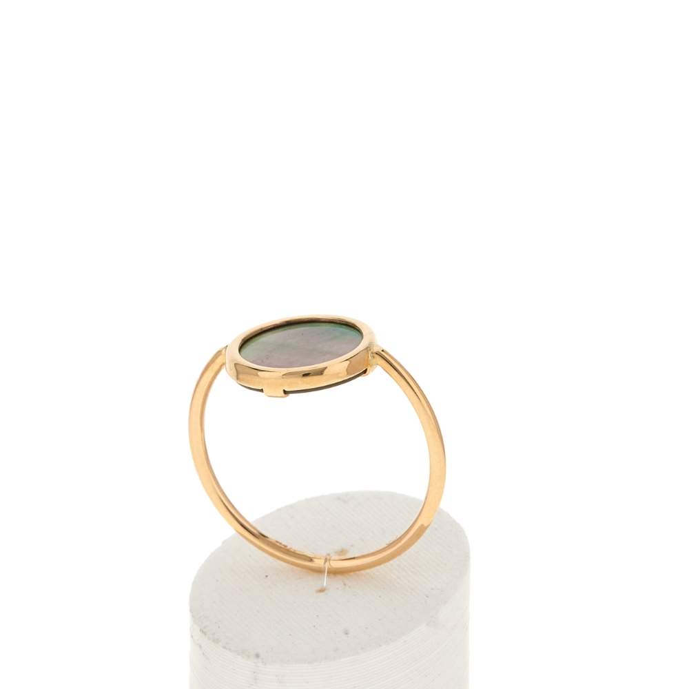 Bague or 750 jaune nacre grise ronde. - vue 2