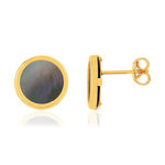 Boucles d'oreilles or 750 jaune nacres grises rondes. - vue 1