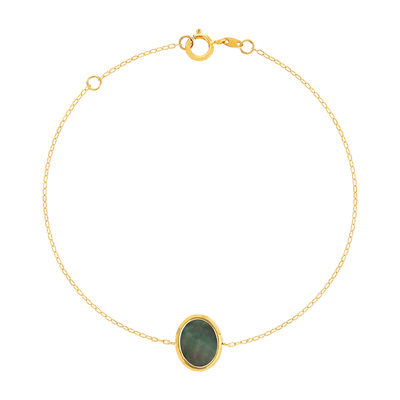 Bracelet or 750 jaune nacre grise ovale 18.5 cm.