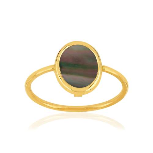 Bague or 750 jaune nacre grise ovale.