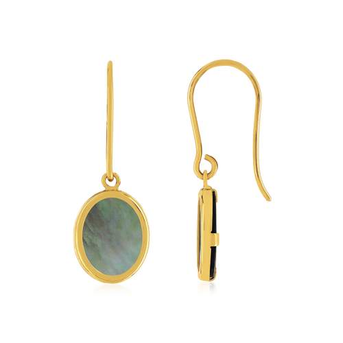Boucles d'oreilles pendants or 750 jaune nacres grises ovales.