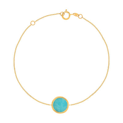 Bracelet or 750 jaune amazonite ronde 18.5 cm