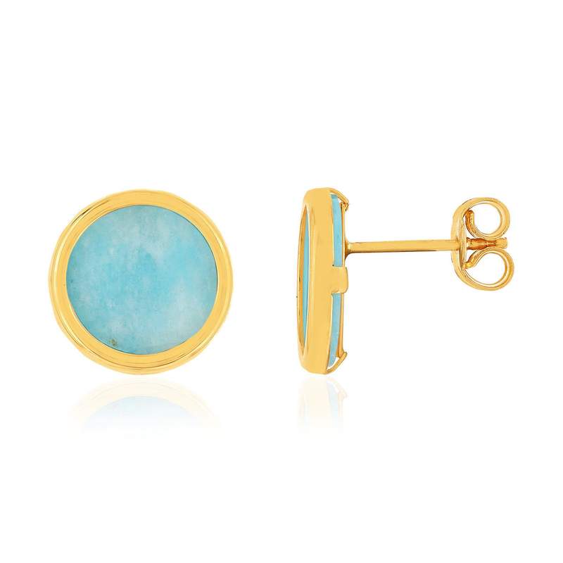 Boucles d'oreilles or 750 jaune amazonites rondes. - vue 1