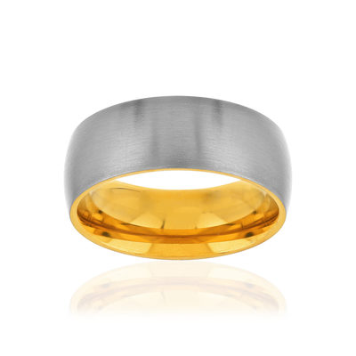 Bague acier gris intérieur doré jaune