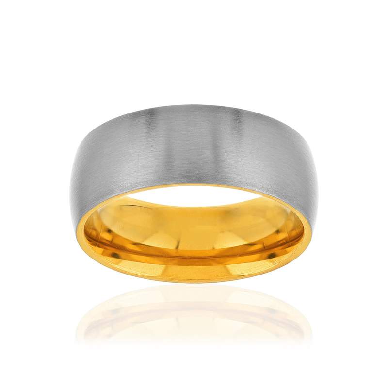 Bague acier gris intérieur doré jaune - vue 1