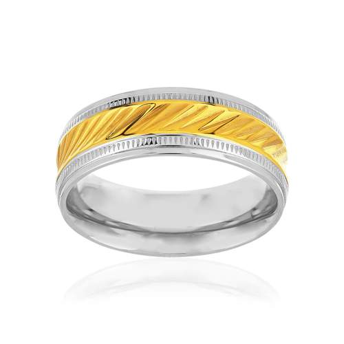 Bague acier bicolore jaune