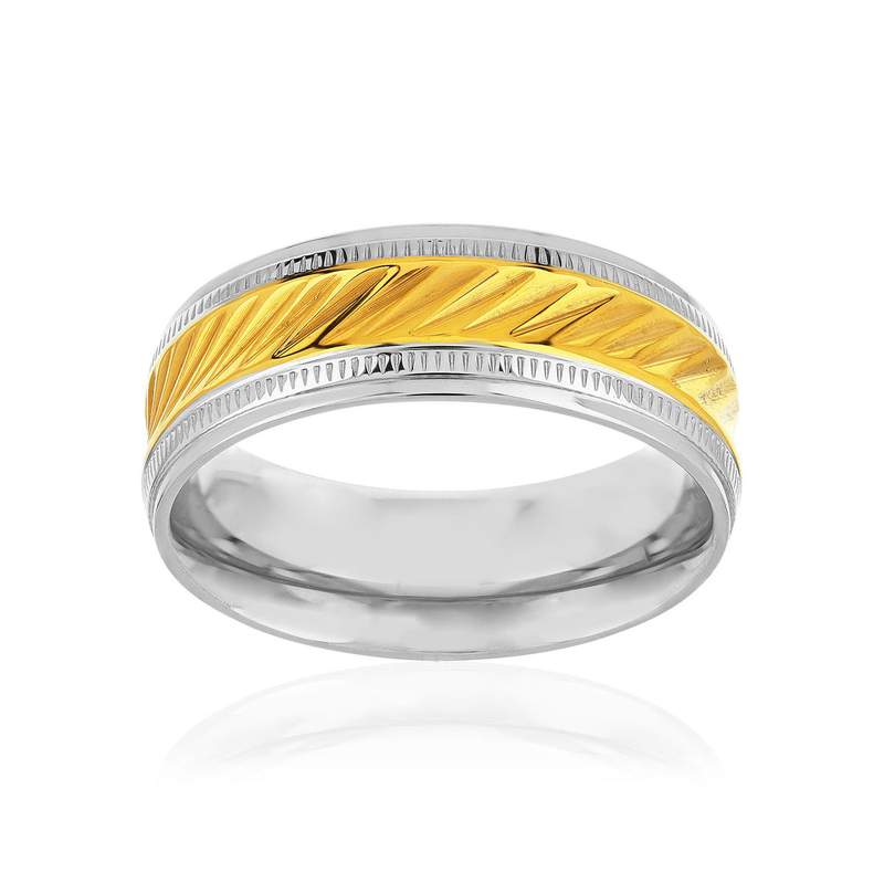 Bague acier bicolore jaune - vue 1