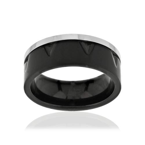Bague acier noir bicolore noir