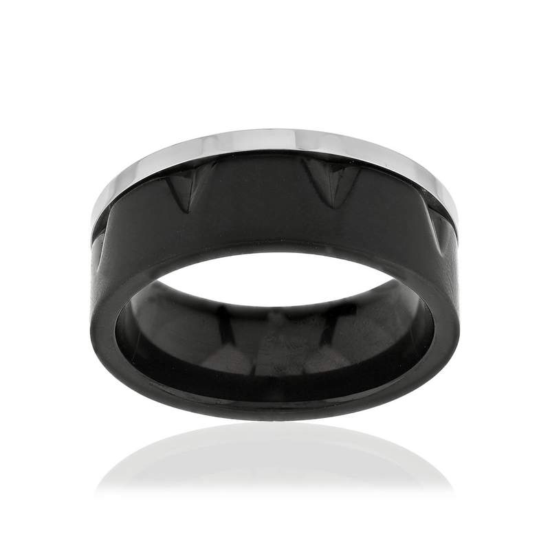 Bague acier noir bicolore noir - vue 1