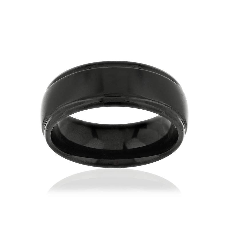Bague acier noir - vue 1