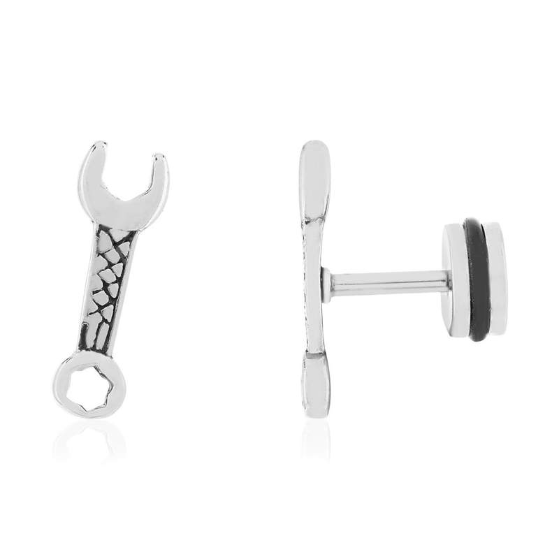 Boucles d'oreilles acier gris clé à molette - vue 1