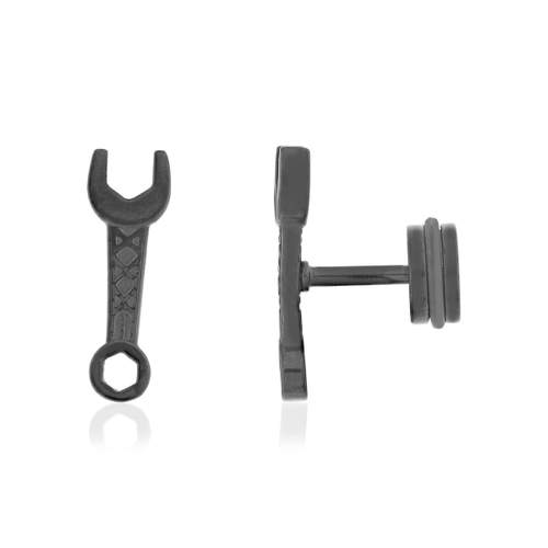 Boucles d'oreilles acier noir clé à molette