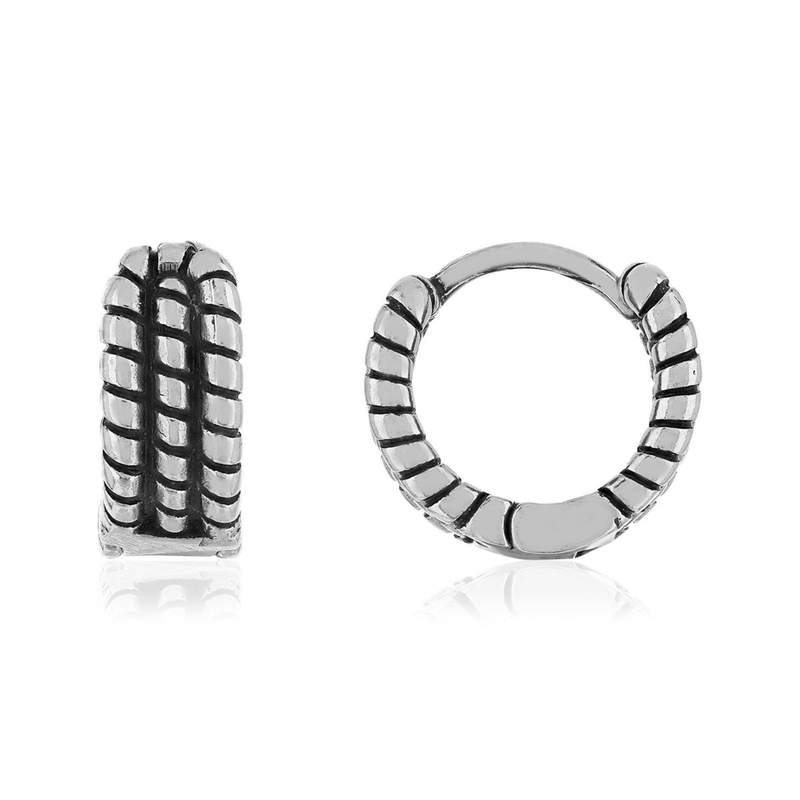 Boucles d'oreilles créoles motif fantaisie acier gris 9 mm - vue 1